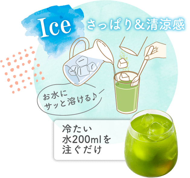 Ice さっぱり&清涼感 お水にサッと溶ける♪ 冷たい水200mlを注ぐだけ