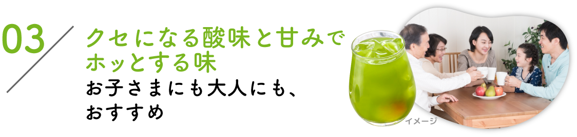 03：クセになる酸味と甘みでホッとする味お子さまにも大人にも、おすすめ
									